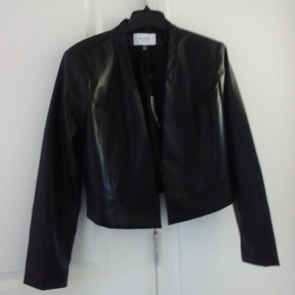 NWT BCBG Women's Long Sleeve Faux Leather Jacket, Onyx